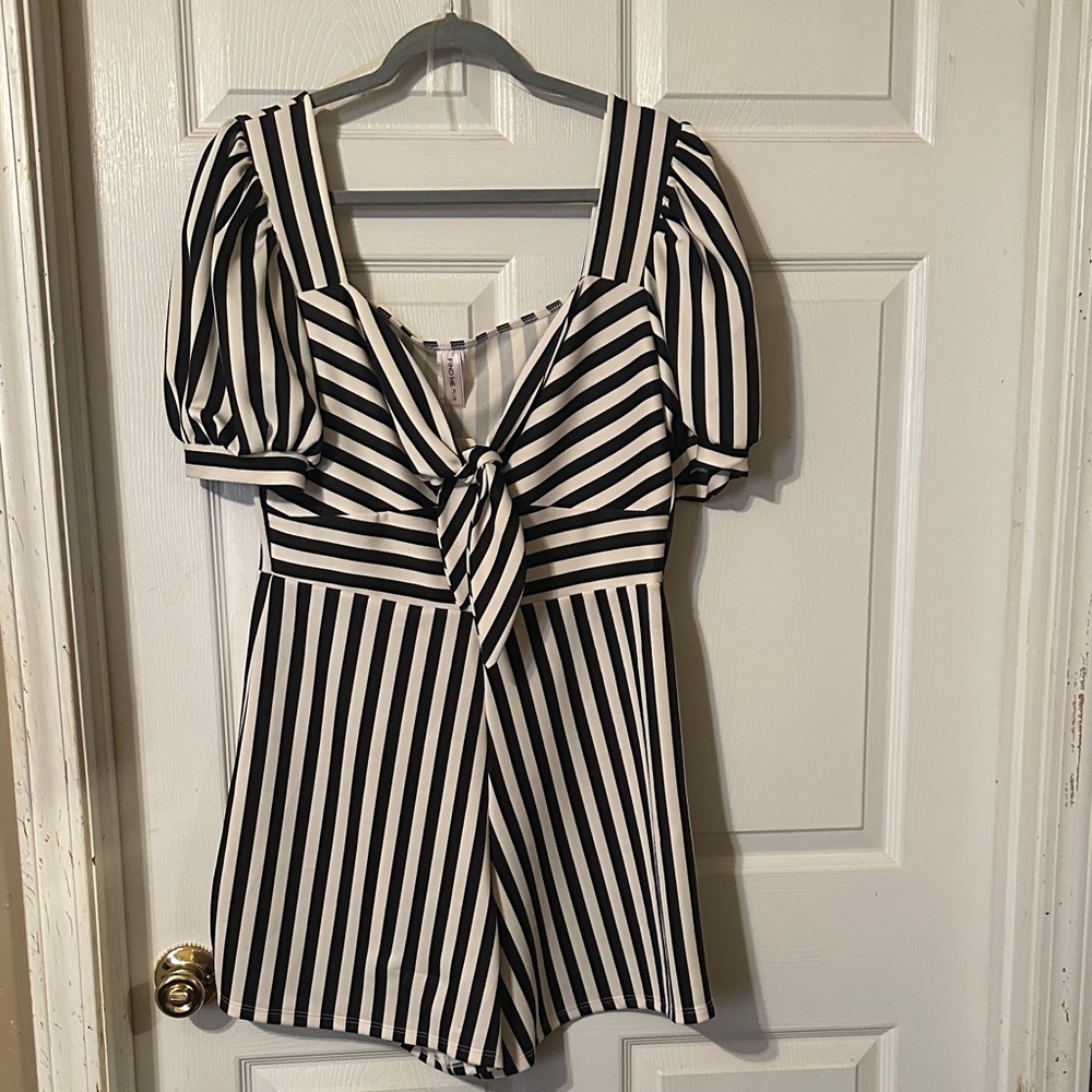 Boutique Black and White Striped Romper